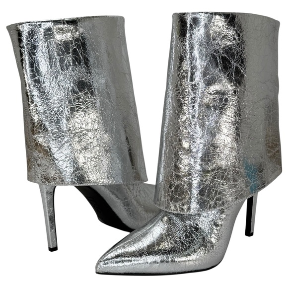 INC Sabeel Silver Patent Leather Cuff Heeled Womens Boots Size 6.5M - Picture 9 of 13
